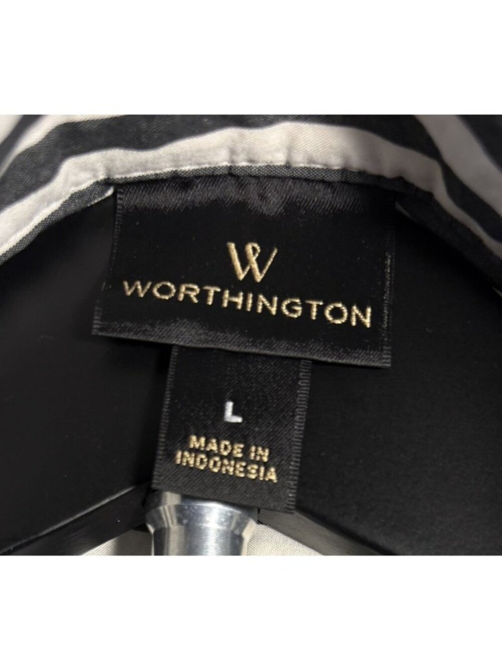 Worthington Button Up Collared Cuffed Long Sleeve Shirt Black White Striped (L) - Picture 6 of 16